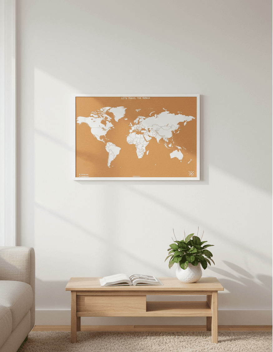 Mapamundi de Corcho Blanco – 90x60 cm - Misswood